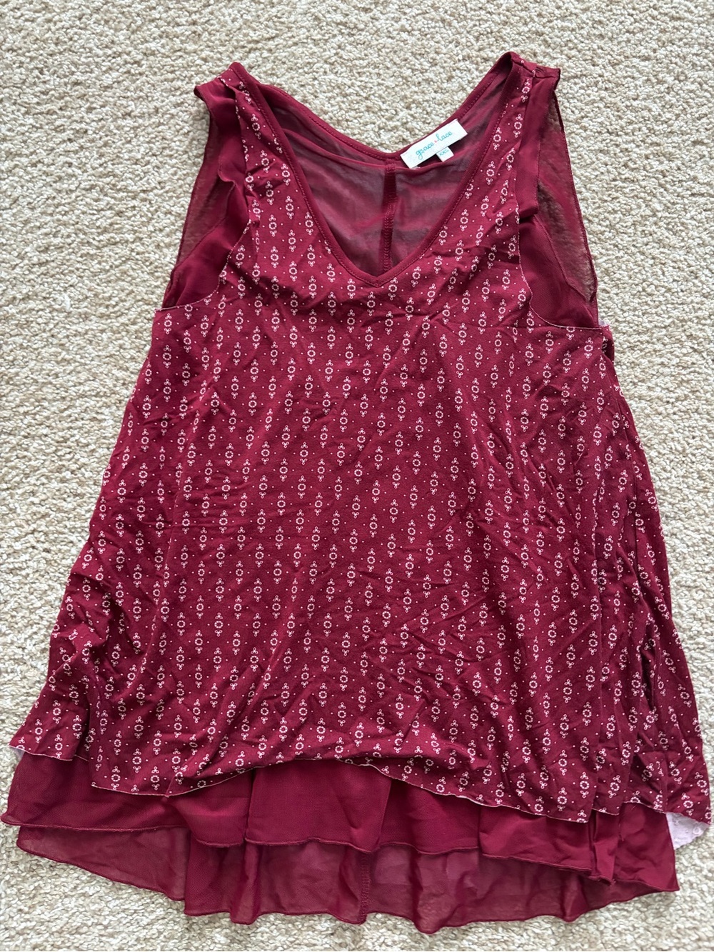 Grace & Lace Burgundy Printed Layered Tank